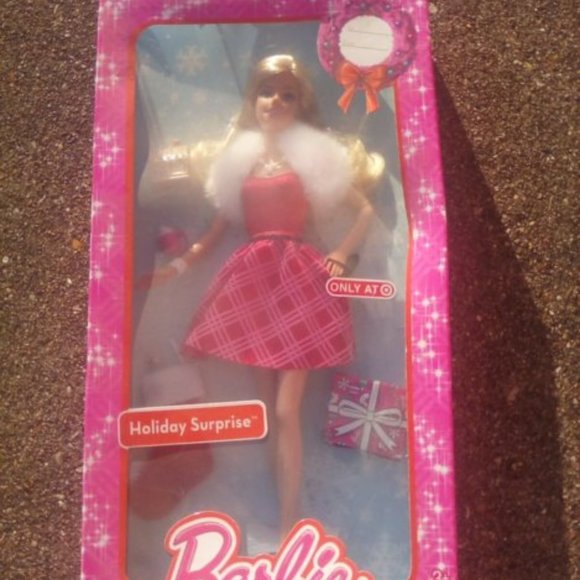 Barbie Other - Holiday Surprise Barbie Doll Blond Red Pink Dress Christmas Gift Girl Toy
